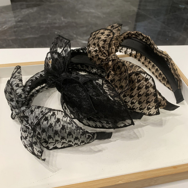 ZMBIRD 3종세트 여성 머리띠 체크 리본 망사 N4811