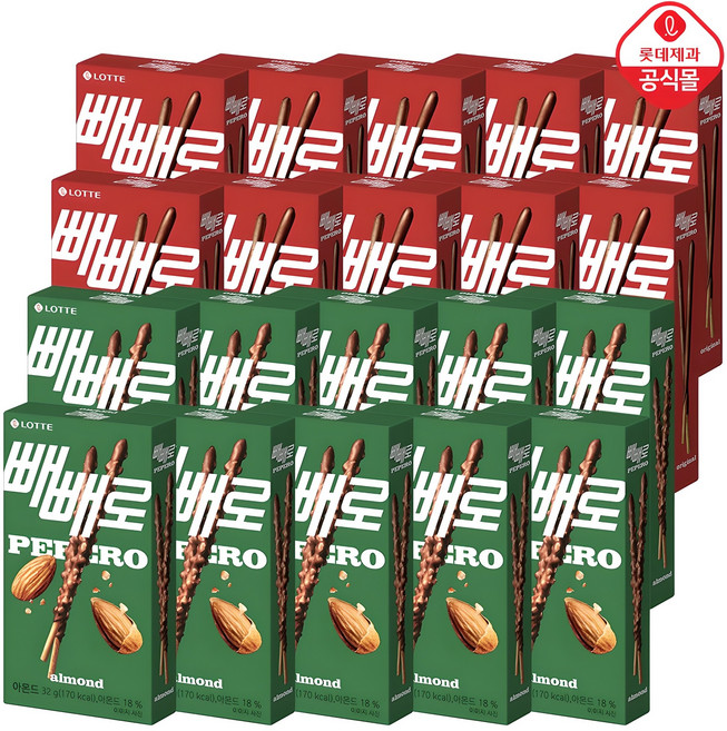 아몬드 빼빼로32G +초코 빼빼로46G, 20개, 32g