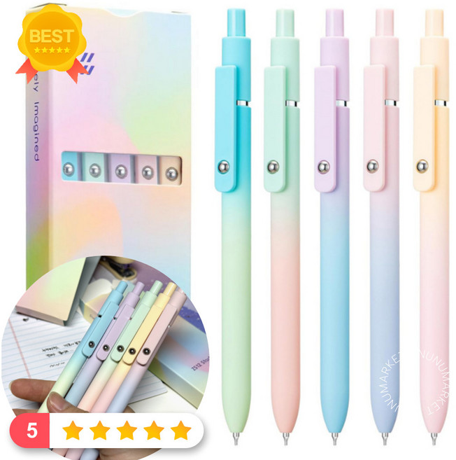 누누마켓 번지지 않는 퀵드라이 젤펜 볼펜 5pcs, 오로라, 1세트