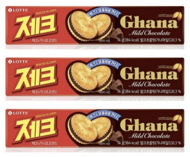달콤 바삭 짭짤한 샌드 롯데 제크&가나 초코샌드 74g 3개