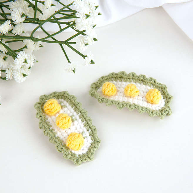 일호장신구 1+1 니트 손 뜨개 헤어핀 귀여운 앙증맞은 유아 여아 예쁜 머리 장식 똑딱핀