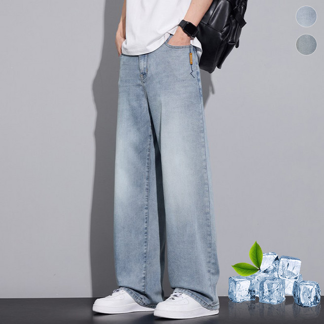 wassup 남자 여름 청바지 얇은 시원한 텐셀 와이드팬츠 스판 빅사이즈 여름바지