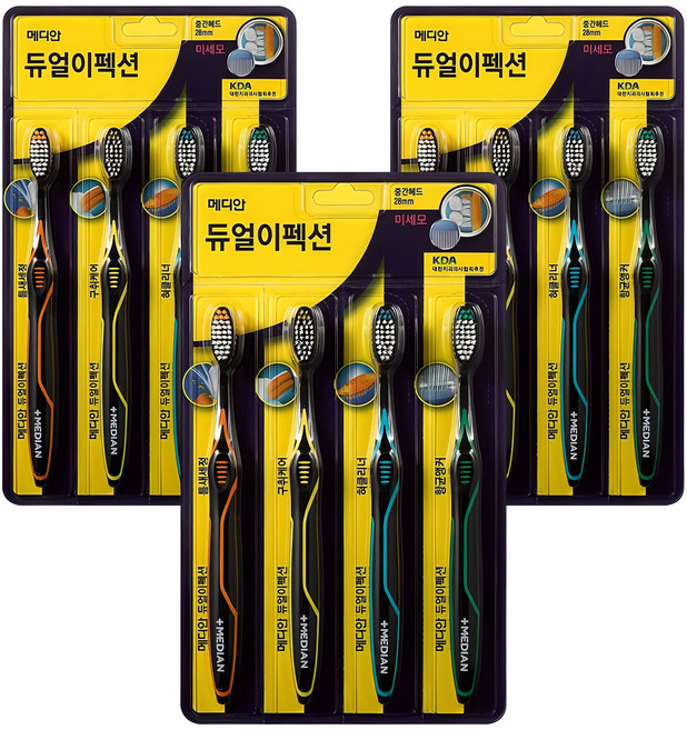 메디안 듀얼이펙션 미세모 칫솔, 4개입, 3개