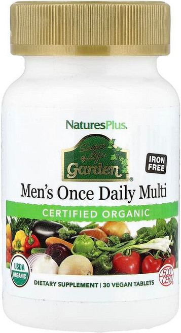 NaturesPlus Source of Life Garden® 하루에 1회 제공되는 유기농 남성용 종합비타민 철분 무함유 비건 정제 30정 NAP-30745, NaturesPlus, Source OF 오브 Life, 1개