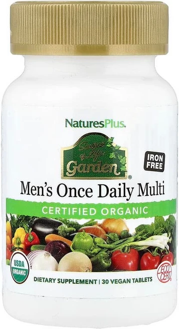 NaturesPlus Source of Life Garden® 하루에 1회 제공되는 유기농 남성용 종합비타민 철분 무함유 비건 정제 30정 NAP-30745, NaturesPlus, Source OF 오브 Life, 1개 - 쿠팡