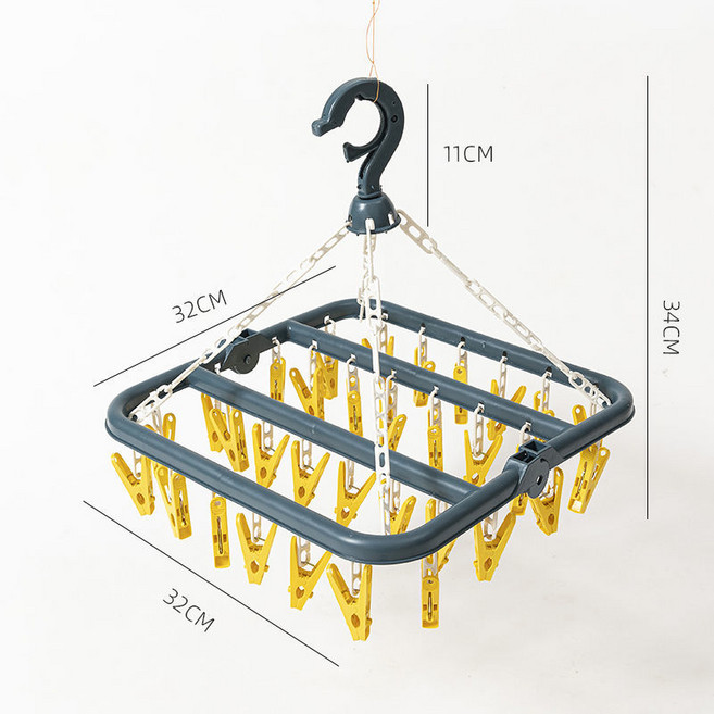해피유통 옷걸이 플라스틱 두꺼운 양말 집게 바람막이 집게 옷걸이 jhXG03, 노란색-32핀