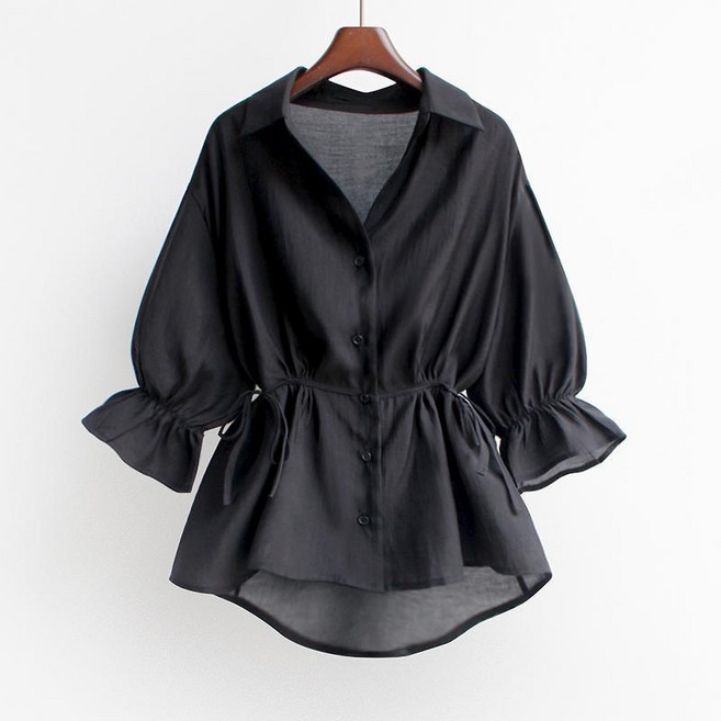 아이엠몽 여성 V넥 쉬폰 루즈핏 허리 라인 포엣 블라우스 셔츠 브렌티나