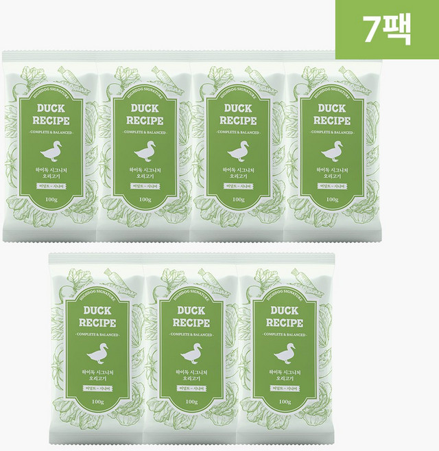 [하이독] 강아지 화식 자연식 주식(소 양 연어 닭 돼지 오리) 사료 100g (+옵션 7팩/21팩), 7개, 오리