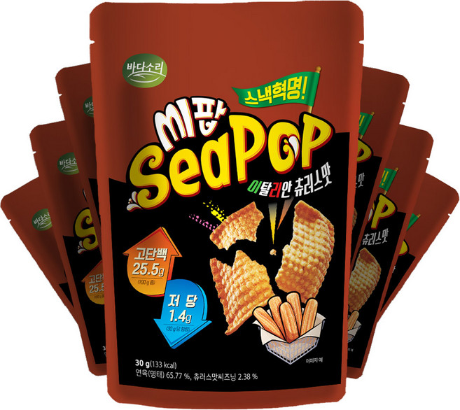 고단백(8.1g) 저당 명태스낵 씨팝 이탈리안츄러스맛, 7개, 30g