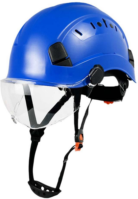 工地護目安全帽-可伸縮護目鏡、透氣設計、可調節尺寸, 藍色, 1個