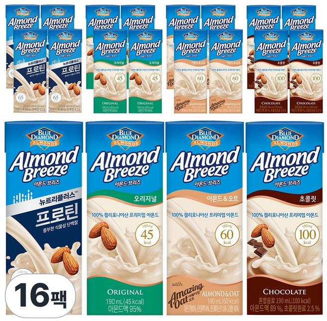 매일유업 아몬드브리즈 16팩 (프로틴+오리지널+오트+초코) 각4종