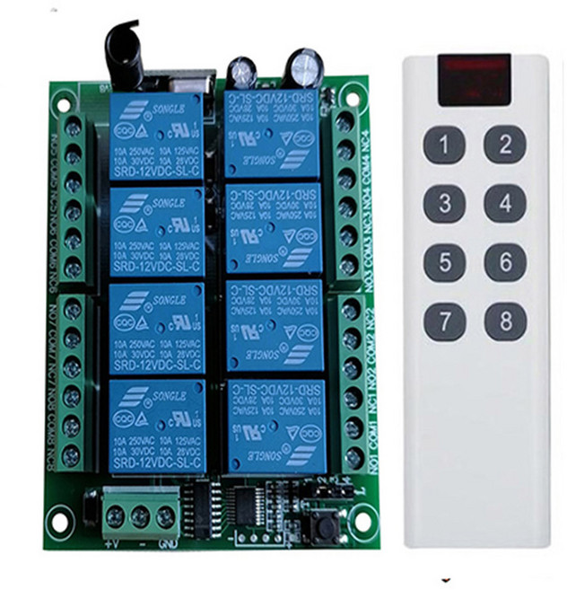 DC 12V 24V 8 채널 8CH RF 무선 원격 제어 스위치 시스템 수신기 송신기 릴레이 315/433 MHz, 1개, 01 A1       12V