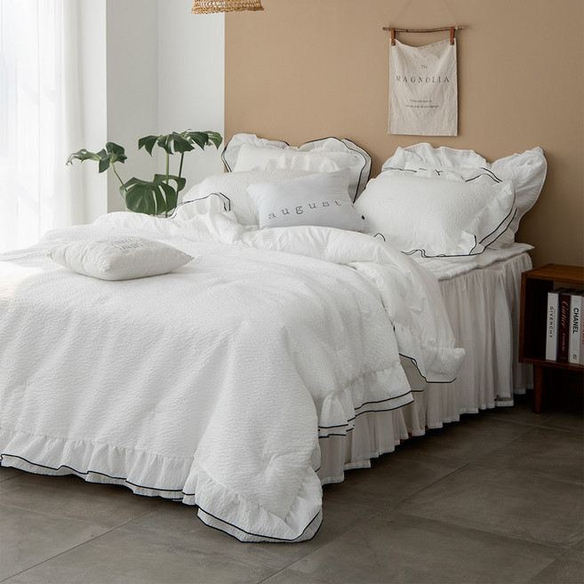 블랙&화이트 캉캉프릴 호텔여름이불+베개커버세트