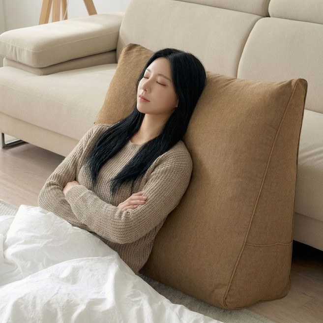 Yzontro 대형 삼각 등받이 쿠션 침대 쇼파 리넨 캔버스 등쿠션, 카키