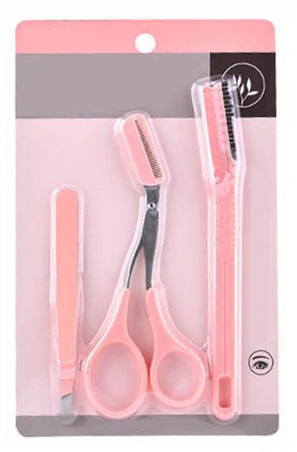 눈썹빗가위 여성 휴대용 초보자 눈썹 가위 족집게 눈썹칼 세트, 핑크
