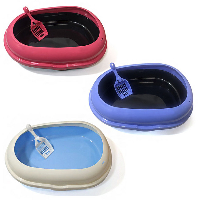 페로가토 평판형 화장실 대형 고양이 모래 배변 삽 포함, 핑크, 핑크, 1개