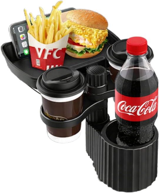 심플린 360도 회전 멀티 차량용 컵홀더 간이테이블 트레이, 블랙, 1개