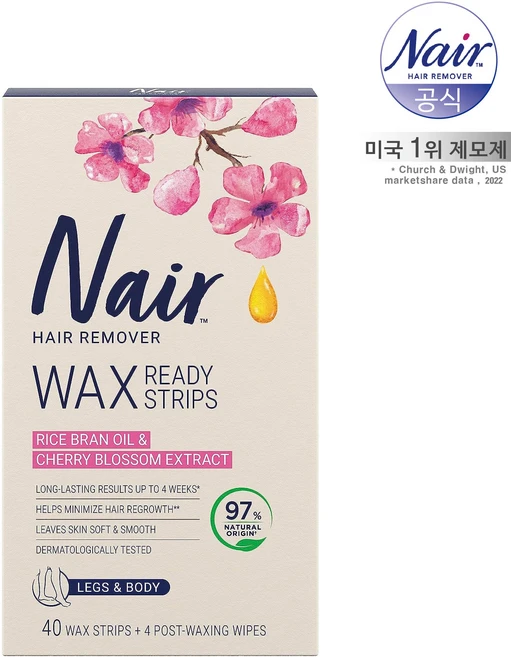 네어 민감성용 센서티브 바디 제모 왁스 스트립 팔 다리 40p + 피니싱 티슈 4p 세트, 1개 - 쿠팡