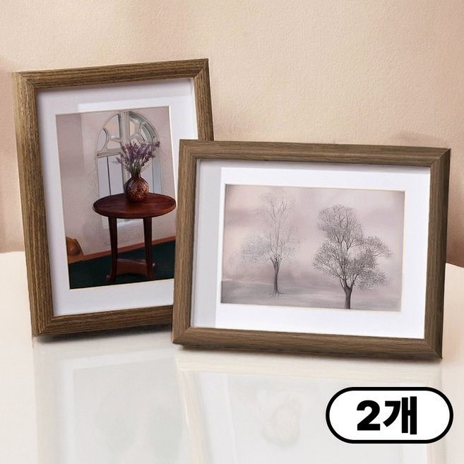 다비온 나무 액자 우드 프레임 사진액자, 2개, 브라운