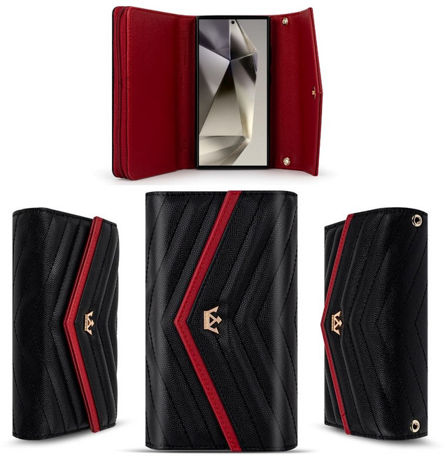 VESTIA 퀸즈 핸드백 지퍼 다이어리 카드 지폐 수납 롱체인 스트랩 케이스 V라인 패턴