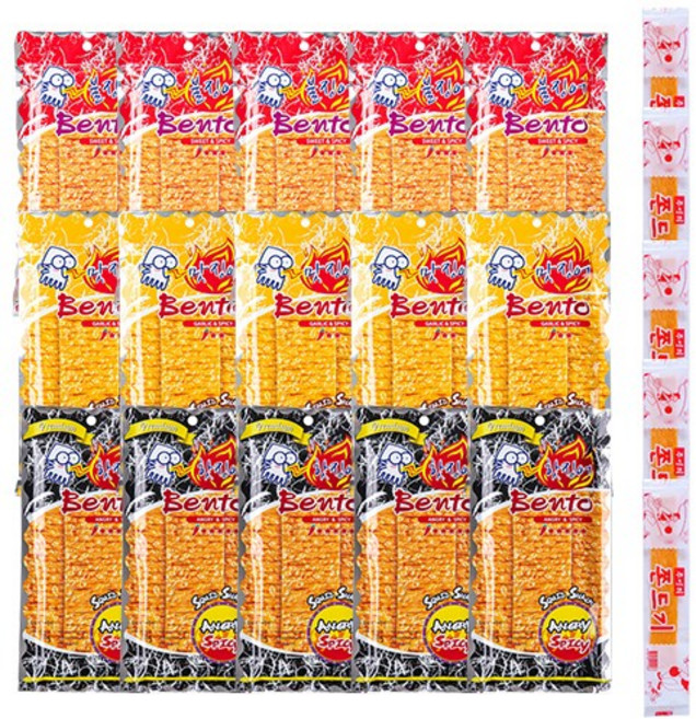 화끈한 맥주안주 매운 오징어포 벤토 엥그리앤 스위트엔 갈릭엔 스파이시 3종 총 쫀드기 사은품제공, 15개, 12g