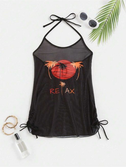 跨境大碼泳衣罩衫女性感無袖印花競速比基尼泳衣高級感速賣通