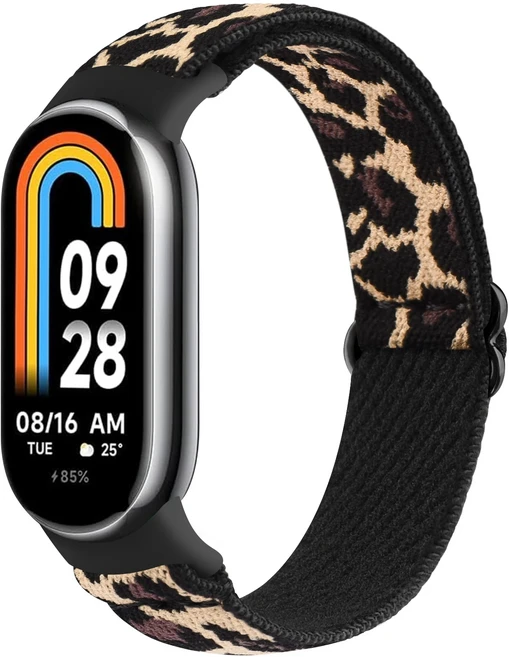 Xiaomi 스마트 밴드 9 8 용 나일론 루프 스트랩 Correa 시계줄 시계 교체 NFC 탄성, 07 Leopard print, 01 For Xiaomi Band 9, Leopard print