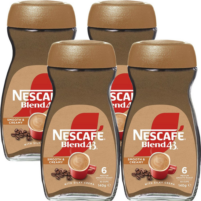 네스카페 스무스 크리미 인스턴트 커피 Nescafe Blend 43 Smooth & Creamy Coffee, 140g, 4개, 1개입