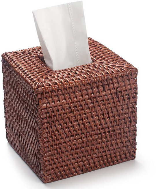 라탄 티슈 박스 커버 스퀘어 손으로 고리버들 홀더 5CM 14 14, Square (5.7"H), 허니 브라운.