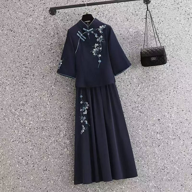 여성용 복고 하계 솔직 목 루프 단추 복고 스타일 아름다움 세련 편안함 통기성 투피스 세트