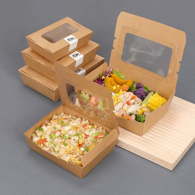 크라프트 투명창 도시락 일회용 김밥 샐러드 도시락 용기 K1200, 1개, 10개입