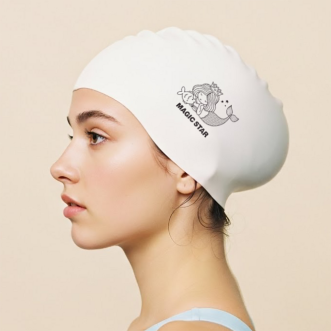 매직스타 롱헤어 전용 수모 인어공주 수영모 (긴머리용 실리콘수모 MSW3FS07), 1개, 화이트