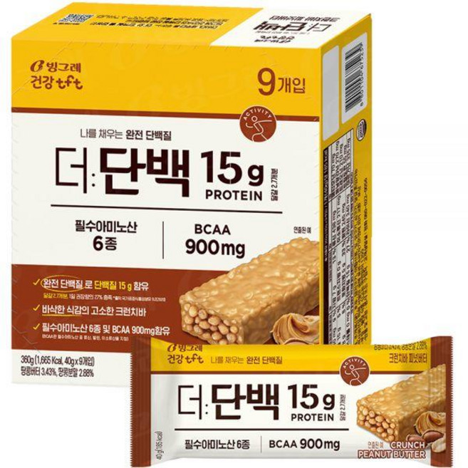 더단백 크런치 프로틴바 피넛버터 9p, 360g, 2개