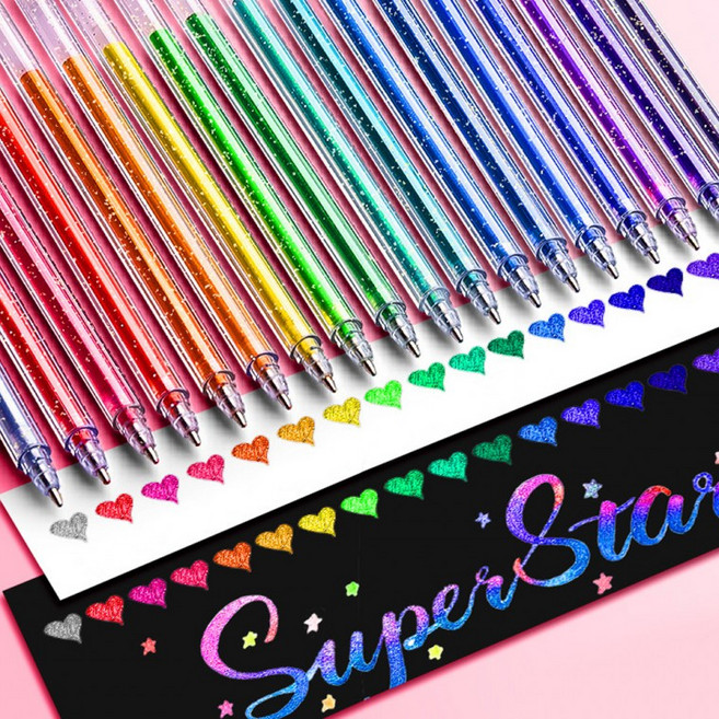 18색 반짝이 메탈 글리터 볼펜세트, 1세트, 18색 세트