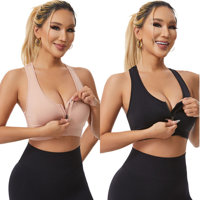 JLVJ 1+1 여성 노와이어 편안한 앞지퍼 신축성 스포츠브라