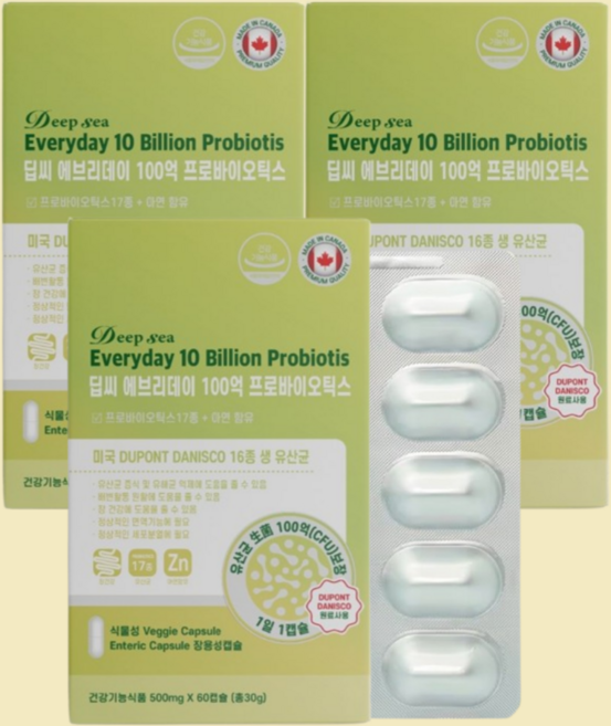 장용성 식물성 캡슐 딥씨 100억 CFU 에브리데이 프로바이오틱스 60캡슐 3박스 6개월분, 1세트, 180회분