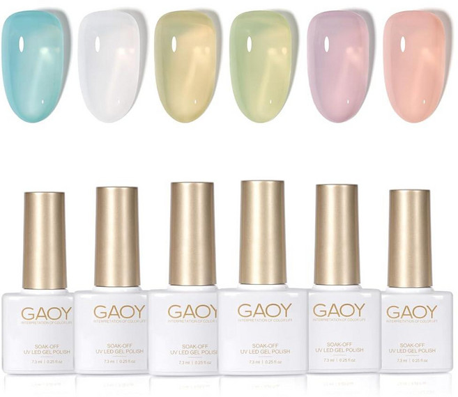 GAOY 젤리 그린 봄 여름 젤 네일 폴리쉬 세트 6가지 투명 색상 시어 화이트 블루 집에서의 아트 DIY용 UV 라이트 큐어 키트 377885, 파티 펀치