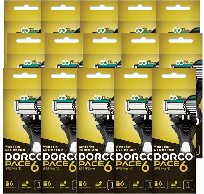 도루코 PACE6 페이스6 휴대용 6중날 면도기 일회용 면도기 개별포장 (선택옵션), 15개, 1개입