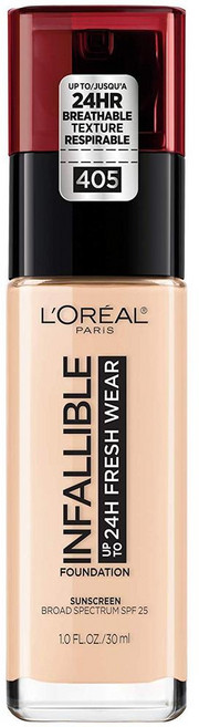 L'Oreal Infallible Foundation Porcelain 로레알 인팔리블 24HR 프레시 웨어 파운데이션 포슬린 30ml, 405 Porcelain, 1개, 1.5L