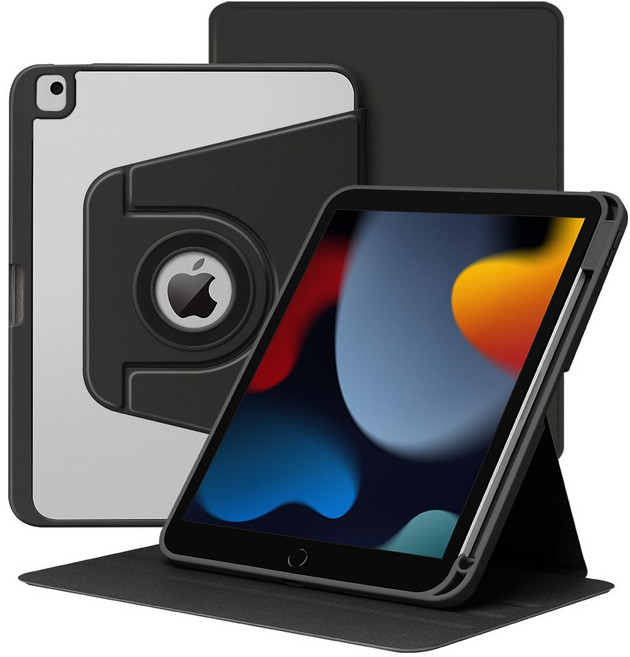 DUNNO 자기 흡착 회전식 탈착식 투명 하드 PC 후면 아이패드 케이스, 1개, 블랙
