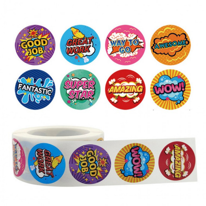 500매입 영문 칭찬 동기부여 롤 스티커, 1세트, 혼합(S1508) 500매입