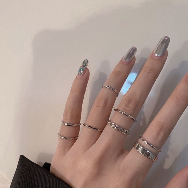 루나펄 데일리 레이어드 실반지 7종세트 여성용반지 악세사리