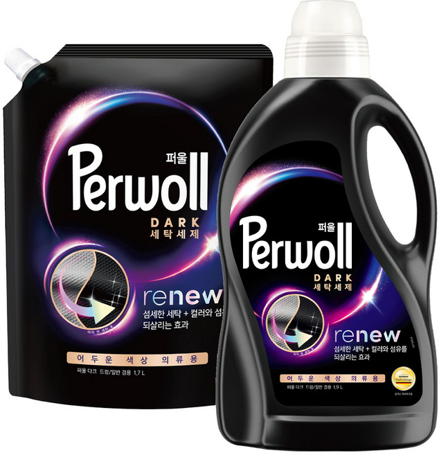 퍼울 세탁세제 용기+리필 / 어두운 의류용 컬러세탁 섬유 회복세제 -T.C, 다크, 1세트, 3.6L