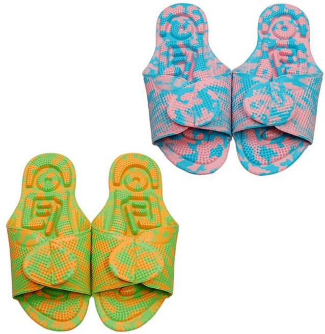 헤라칸 국산 발 지압슬리퍼 건강지압실내화 욕실화 발마사지 초경량 거실화, 핑크블루, 1개