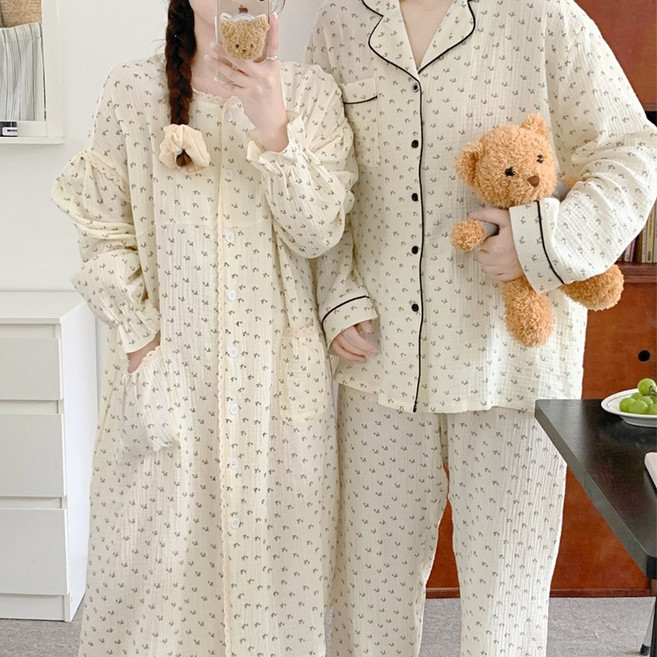 러빙리 러브세인 커플 파자마 원피스 잠옷 순면 상하세트 홈웨어