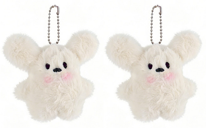 투데이리빙 2개 세트 토끼 인형 키링 동물 애니멀 가방 케이스 자동차 열쇠 고리 미니 귀여운 장난감 키홀더, 화이트