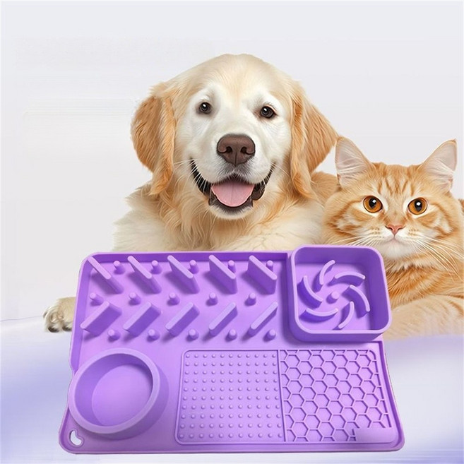 애견 식품급 실리콘 식판 강아지슬로우식기 다기능 강아지실리콘밥그릇, 레드, 350*220mm