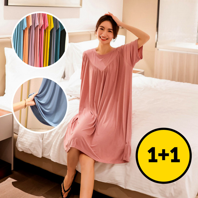 닷츠스타일 셔링 홈웨어 주름 플리츠 원피스 2장
