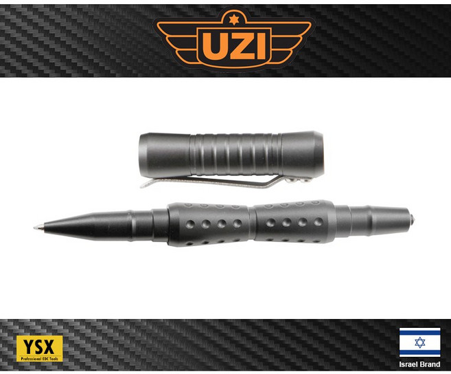 UZI 戰術筆 玻璃擊碎器 鐵灰色 鋁合金 鍍鈦 筆身 防身, 1個