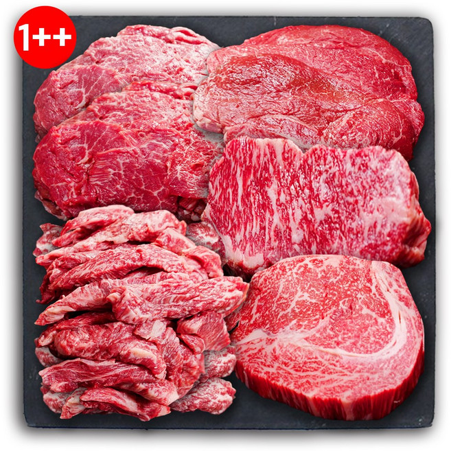 1++ 투쁠 한우 갈비살 등심 채끝 불고기 설도 스테이크 총 1kg 200g 5팩 투뿔 투플 선물세트 냉장, 1세트